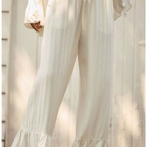 Anthropologie Pajama Sleep Pants Sz M White Ruffles Wide Leg Lounge Boho EUC